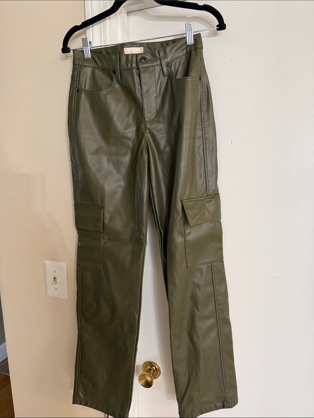 Altar'd State Olive Faux-Leather Straight-Leg Cargo Pants
